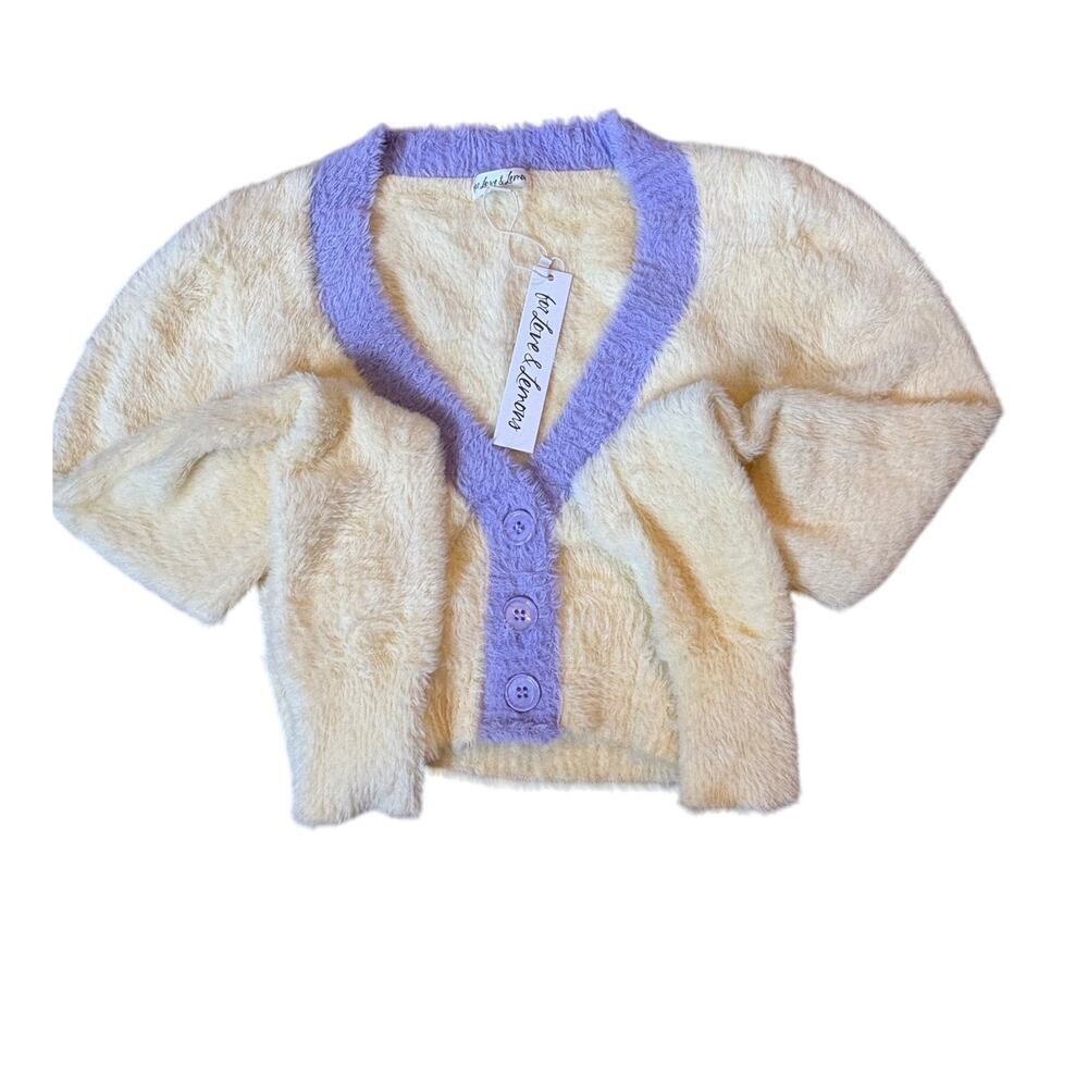 NWT For Love and Lemons Shelia and Maureen Cropped Sweater Yellow Purple Set S - Picture 8 of 14